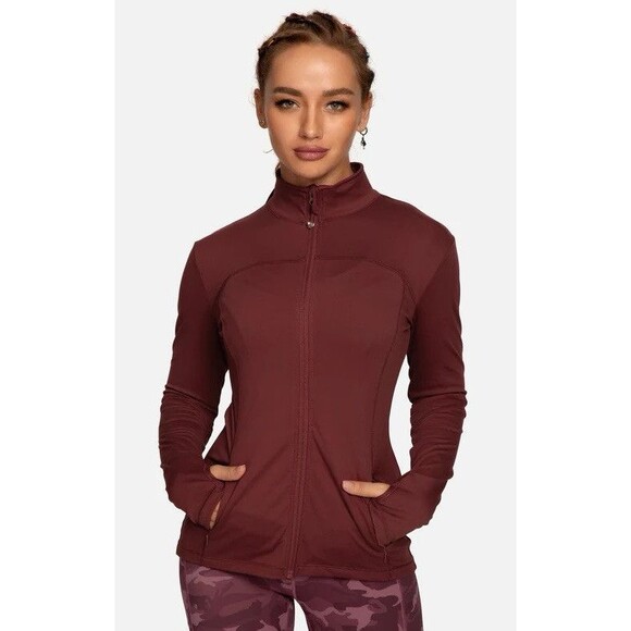QUEENIEKE Women's Size Small Turtleneck Slim Fit Running Top Full Zip Burgundy - Picture 1 of 9
